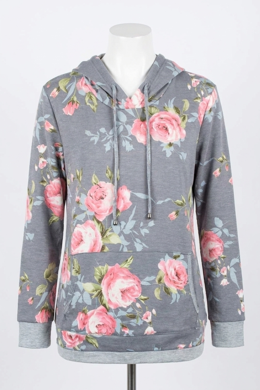 NEW HEIMISH USA floral hoodie with kangaroo pocket in grey mauve